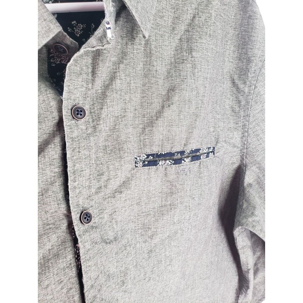 CRAFT + FLOW Size Large Long Sleeve Gray Casual Dress Shirt Flip Cuff (Floral) - Picture 5 of 10